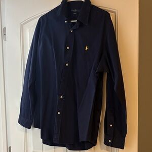 Ralph Lauren Men’s Dark Navy Button-Down Shirt with Yellow Pony